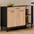 ID MARKET - Buffet bas de cuisine 120 cm CINA plan de travail H.83 cm 2 portes + tiroir noir et façon hêtre - vignette