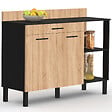 ID MARKET - Buffet bas de cuisine 120 cm CINA plan de travail H.83 cm 2 portes + tiroir noir et façon hêtre - vignette
