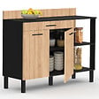 ID MARKET - Buffet bas de cuisine 120 cm CINA plan de travail H.83 cm 2 portes + tiroir noir et façon hêtre - vignette