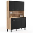 ID MARKET - Buffet de cuisine 120 CM CINA 6 portes + tiroir façon hêtre et noir - vignette