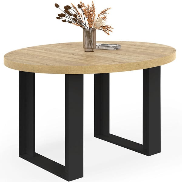 ID MARKET - Table à manger fixe ronde PHOENIX 4 personnes bois et noir 110 cm - large