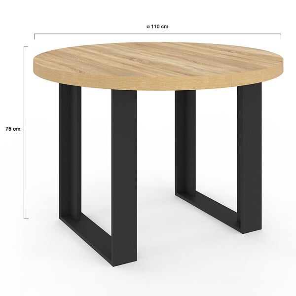 ID MARKET - Table à manger fixe ronde PHOENIX 4 personnes bois et noir 110 cm - large