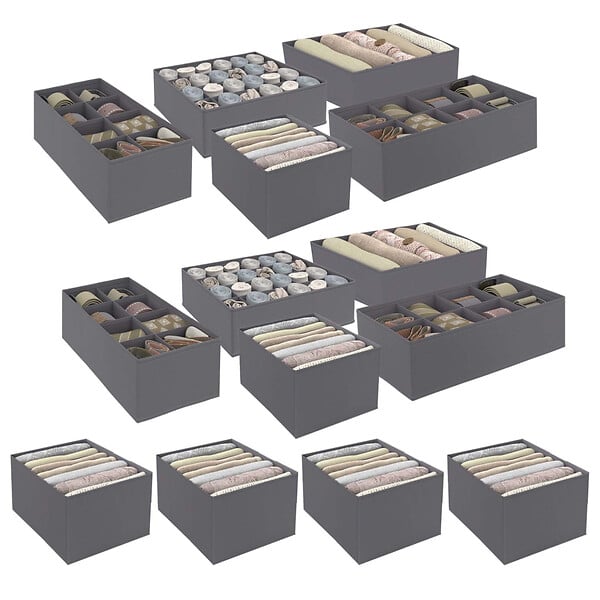 ID MARKET - Lot de 14 boites de rangement tiroir organisateurs de dressings gris anthracite - large