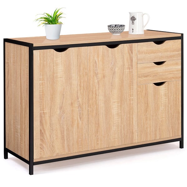 ID MARKET - Buffet bas 110 cm DETROIT avec placards et tiroirs design industriel - large