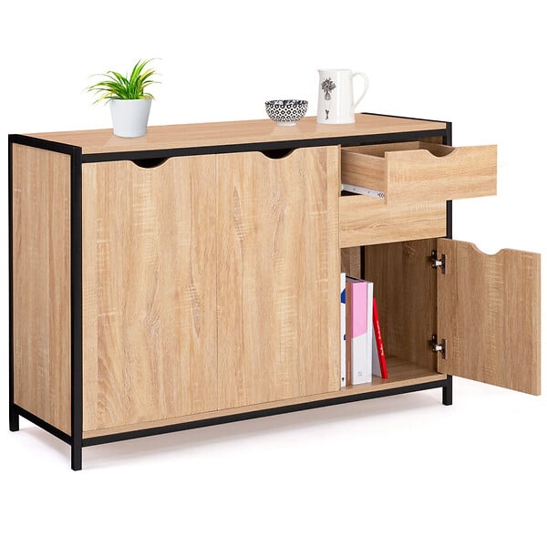 ID MARKET - Buffet bas 110 cm DETROIT avec placards et tiroirs design industriel - large