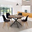 ID MARKET - Table à manger ronde ALIX 6 personnes pied araignée noir et plateau bois foncé HAWKINS 110 cm - vignette