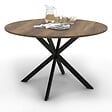 ID MARKET - Table à manger ronde ALIX 6 personnes pied araignée noir et plateau bois foncé HAWKINS 110 cm - vignette