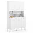 ID MARKET - Buffet de cuisine 120 CM CINA 6 portes + tiroir blanc et blanc brillant - vignette