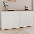 ID MARKET - Buffet 160 cm TOBY 4 portes blanc et plateau bois - vignette