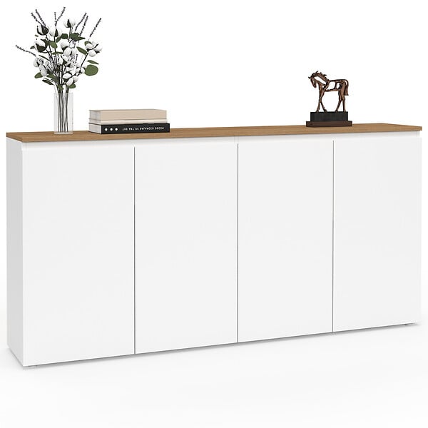 ID MARKET - Buffet 160 cm TOBY 4 portes blanc et plateau bois - large