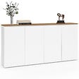 ID MARKET - Buffet 160 cm TOBY 4 portes blanc et plateau bois - vignette