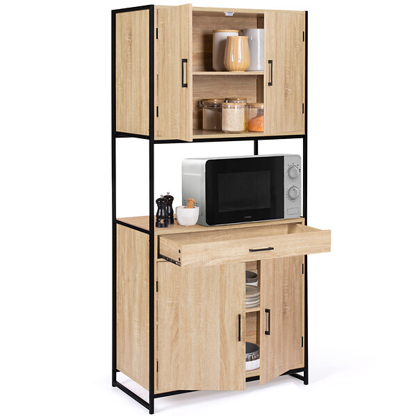 ID MARKET - Buffet de cuisine 80 CM DETROIT meuble 4 portes design industriel + tiroir - large