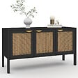 ID MARKET - Buffet bas 110 cm EDHEN 3 portes bois noir et cannage - vignette