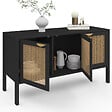 ID MARKET - Buffet bas 110 cm EDHEN 3 portes bois noir et cannage - vignette