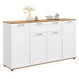 ID MARKET - Buffet 140 cm VITO 4 portes et 1 tiroir blanc et bois - vignette