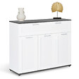 ID MARKET - Buffet 100 cm VITO 3 portes et 1 tiroir blanc et plateau gris - vignette