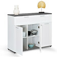 ID MARKET - Buffet 100 cm VITO 3 portes et 1 tiroir blanc et plateau gris - vignette