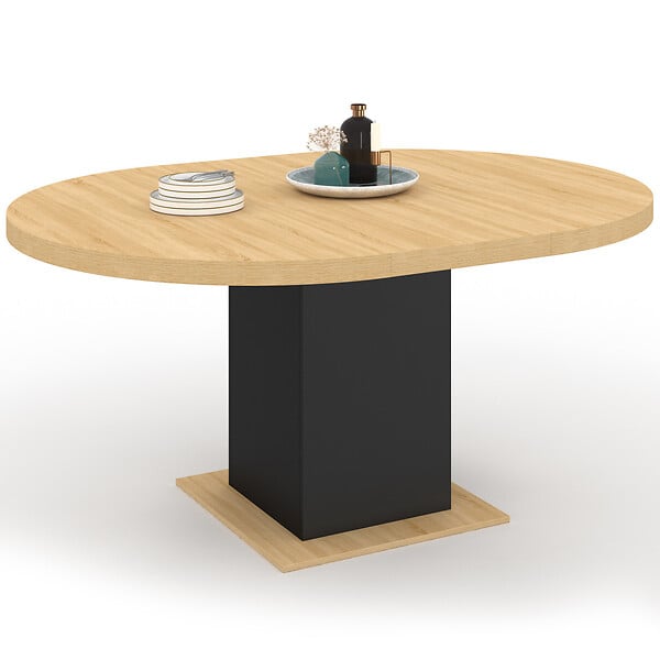 ID MARKET - Table à manger extensible ronde EDEN 4-8 personnes bois et noir 120-160 cm - large