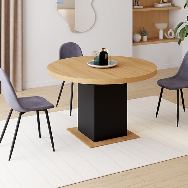 ID MARKET - Table à manger extensible ronde EDEN 4-8 personnes bois et noir 120-160 cm - large