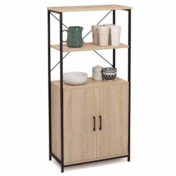 ID MARKET - Buffet haut 2 portes H. 125 cm DETROIT avec étagères design industriel - large