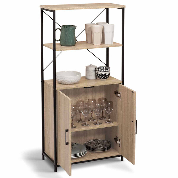 ID MARKET - Buffet haut 2 portes H. 125 cm DETROIT avec étagères design industriel - large