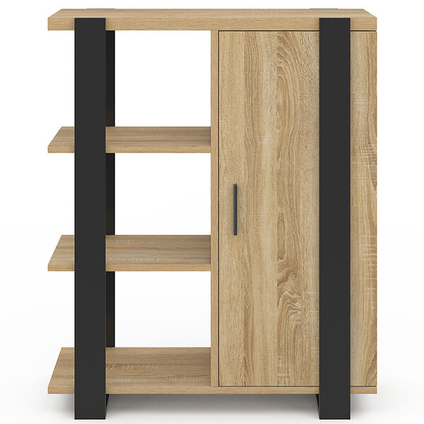 ID MARKET - Buffet d'appoint 3 étagères et placard 70 cm PHOENIX bois et noir - large