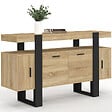 ID MARKET - Buffet 140 cm PHOENIX 4 portes bois et noir - vignette