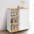 ID MARKET - Buffet d'appoint 70 cm VITO 3 étagères et placard blanc et plateau bois - vignette