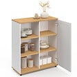ID MARKET - Buffet d'appoint 70 cm VITO 3 étagères et placard blanc et plateau bois - vignette