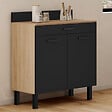 ID MARKET - Buffet bas de cuisine 80 cm CINA plan de travail H.83 cm 2 portes + tiroir façon hêtre et noir - vignette