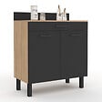 ID MARKET - Buffet bas de cuisine 80 cm CINA plan de travail H.83 cm 2 portes + tiroir façon hêtre et noir - vignette