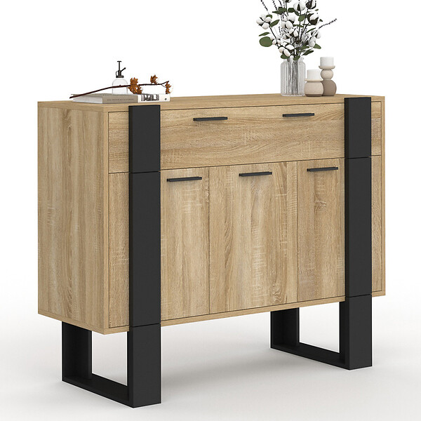 ID MARKET - Buffet 100 cm PHOENIX 3 portes et 1 tiroir bois et noir - large