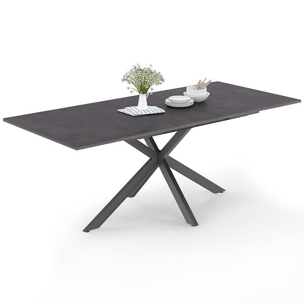 ID MARKET - Table à manger extensible rectangle JASPE 6-10 personnes plateau effet béton pied araignée gris anthracite 160-200cm - large