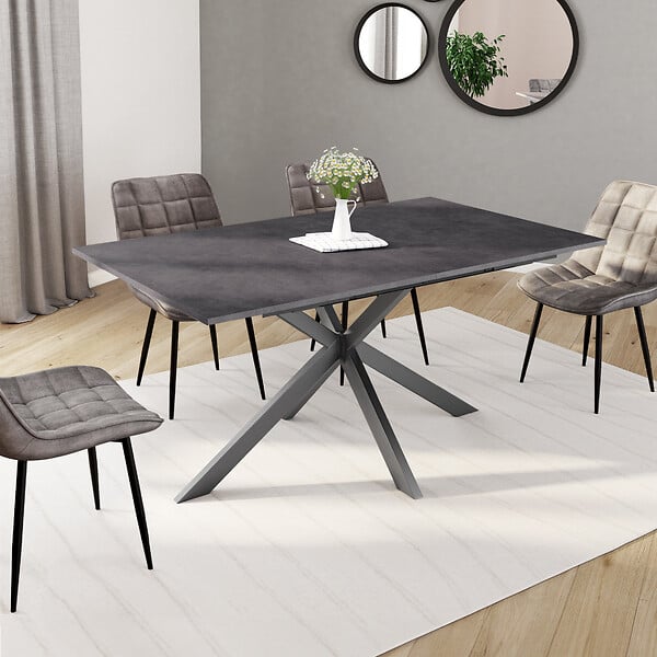 ID MARKET - Table à manger extensible rectangle JASPE 6-10 personnes plateau effet béton pied araignée gris anthracite 160-200cm - large