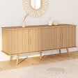 ID MARKET - Buffet bas 140 cm JULIETTE 4 portes effet lattes tasseau bois coloris chêne - vignette