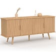 ID MARKET - Buffet bas 140 cm JULIETTE 4 portes effet lattes tasseau bois coloris chêne - vignette