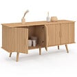 ID MARKET - Buffet bas 140 cm JULIETTE 4 portes effet lattes tasseau bois coloris chêne - vignette