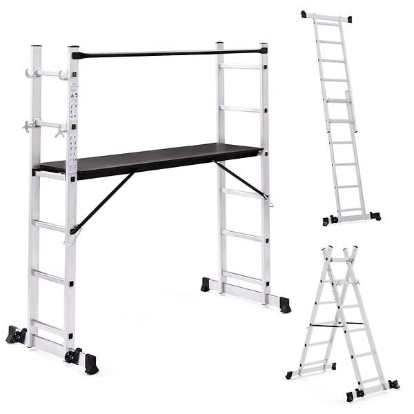 ID MARKET - Échafaudage aluminium échelle multifonction avec plateforme modulable sur roues, hauteur 165 CM - large