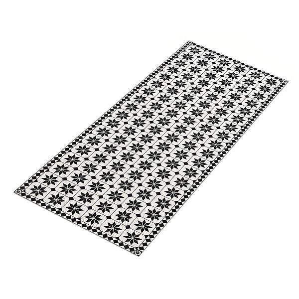 ID MARKET - Tapis en vinyle effet mosaïque noir et blanc 66 x 160 cm - large