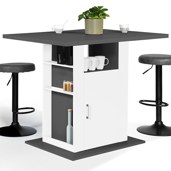 ID MARKET - Ilot central UGO 110 cm plateau bois gris et blanc avec rangements - large