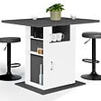 ID MARKET - Ilot central UGO 110 cm plateau bois gris et blanc avec rangements - vignette