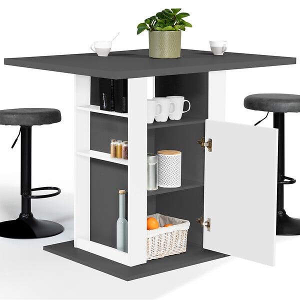 ID MARKET - Ilot central UGO 110 cm plateau bois gris et blanc avec rangements - large