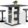 ID MARKET - Ilot central UGO 110 cm plateau bois gris et blanc avec rangements - vignette