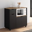 ID MARKET - Desserte micro-onde de cuisine COSI XXL placards avec tiroir bois noir et plateaux façon hêtre L.90 cm - vignette