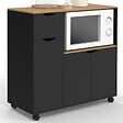 ID MARKET - Desserte micro-onde de cuisine COSI XXL placards avec tiroir bois noir et plateaux façon hêtre L.90 cm - vignette