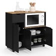 ID MARKET - Desserte micro-onde de cuisine COSI XXL placards avec tiroir bois noir et plateaux façon hêtre L.90 cm - vignette