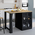 ID MARKET - Ilot central LINO 120 cm 2 personnes bois noir avec plan de travail façon hêtre et portes vitrées - vignette
