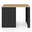 ID MARKET - Ilot central LINO 120 cm 2 personnes bois noir avec plan de travail façon hêtre et portes vitrées - vignette