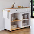 ID MARKET - Desserte de cuisine ACHILLE XXL avec étagère et placard vitré bois et blanc L.100 CM - vignette