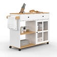 ID MARKET - Desserte de cuisine ACHILLE XXL avec étagère et placard vitré bois et blanc L.100 CM - vignette